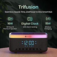 Portronics Trifusion 16W Bluetooth Speaker – 15W Wireless Charging | RGB LED Lights | Black