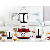 Borosil Supermax Mixer Grinder, For Wet/Dry Mixing & Grinding, 750 Watts, 3 Stainless Steel Jars(1.5 L Blending Jar, 1 L Dry/Wet Grinder, 400 ml Chutney Jar), Mixie For Kitchen, Red