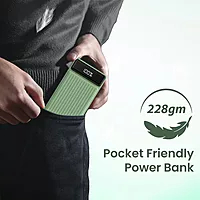Portronics Luxcell B 10K 10000 mAh 22.5W Fast Charging Power Bank – Ultra Slim | Mach USB-A Output | Type C PD Output | Type C Input | Wake Up Button | Green