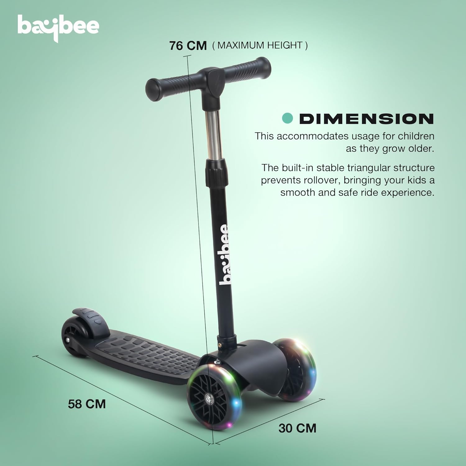 Baybee Zoomie Foldable Kick Scooter for Kids-BLACK Baybee Zoomie Foldable Kick Scooter for Kids-BLACK