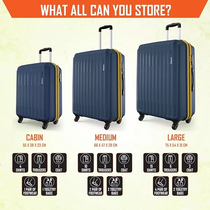 Safari Genius Alley Set of 3 (Cabin+ Medium + Large) Trolley Bags Hard Case Polypropylene