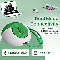 Portronics ToadPlay Billiard Mini Wireless Mouse – Dual Mode BT & 2.4GHz| Green | 1 Year Warranty