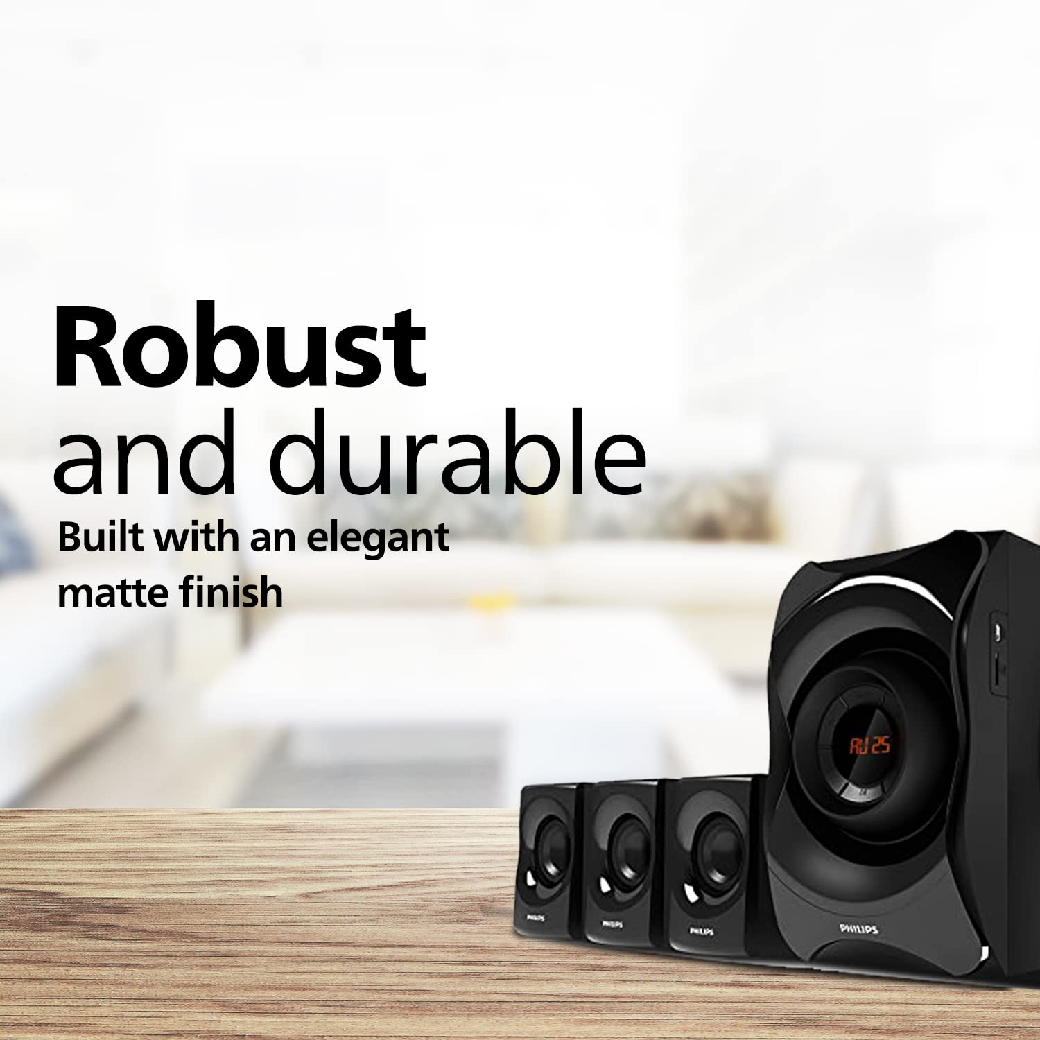 PHILIPS Audio SPA8000B/94 5.1 Channel Multimedia Speaker System with Bluetooth, 5x15W Satellite Speakers, LED Display, Robust Design & Matte Finish (Black) PHILIPS Audio SPA8000B/94 5.1 Channel Multimedia Speaker System with Bluetooth, 5x15W Satellite Speakers, LED Display, Robust Design & Matte Finish (Black)