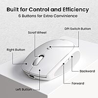 Portronics Toad III White – A stylish dual-mode wireless mouse with Bluetooth and USB connectivity. Ergonomic, lightweight, and portable design.