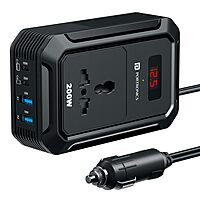 Portronics Car Power III Pro 200W Inverter – 65W & 30W Type-C PD, AC Socket | Black