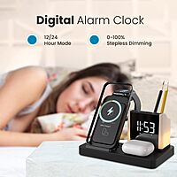 Portronics HexaCharge 6-in-1 Magnetic Wireless Charger – 15W | iPhone 12–15 | LED Lamp | Black