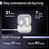 Ambrane Dots Sense True Wireless Earbuds with 21 Hours Playtime,Environmental Noise Cancellation (Enc),10Mm Drivers with Boostedbass,Bluetooth V5.1,Ipx4 Splash Proof