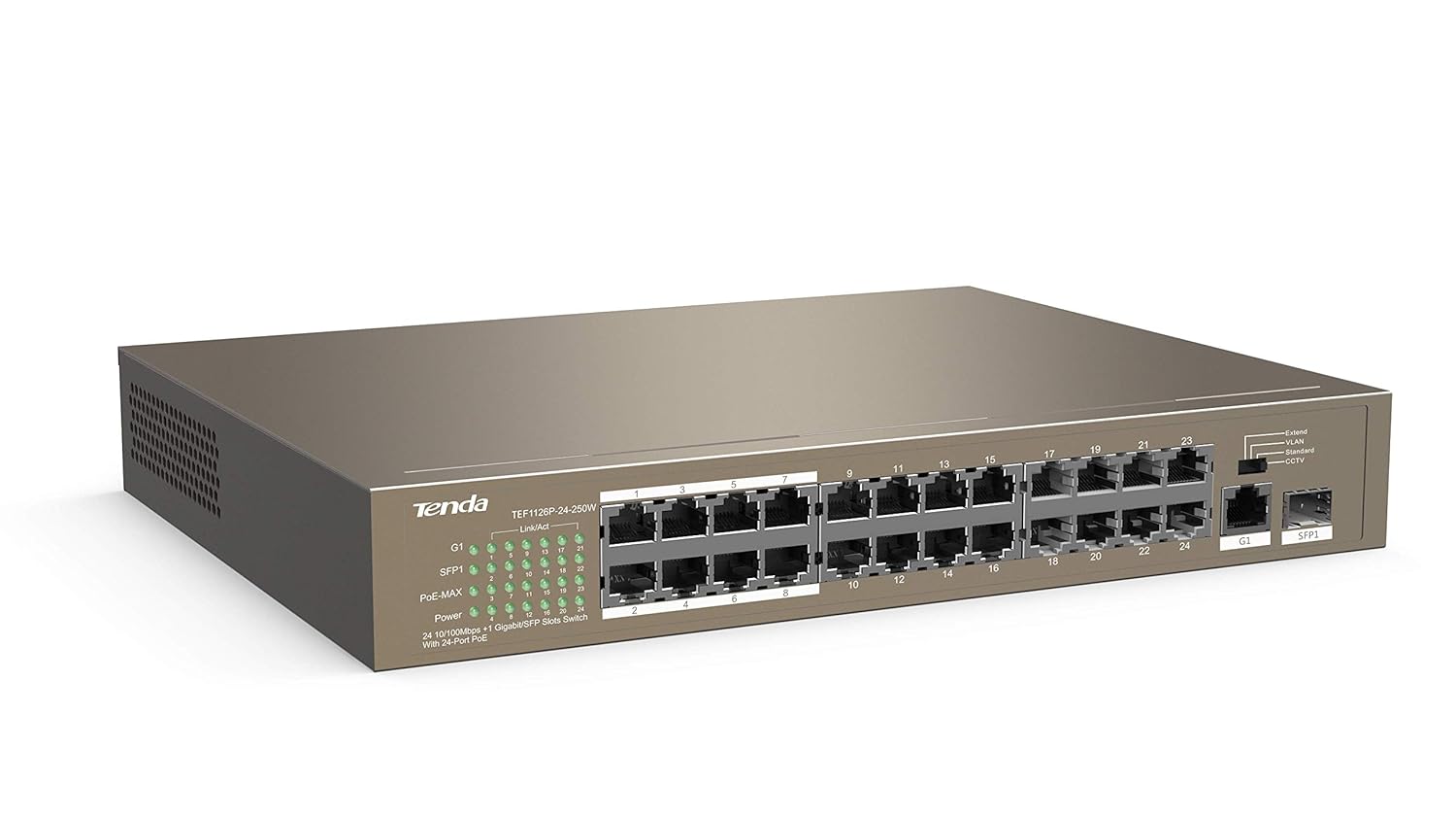 Tenda TEF1126P-24-250W 24-Port PoE Switch, 1 GE + 1 SFP Port Network Switch
