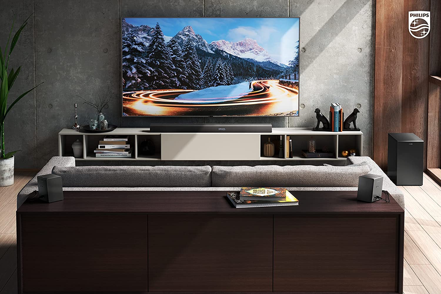 Philips Soundbar TAB8967 7.1 Ch (5.1.2) Real Surround, Dolby Atmos, Wireless Subwoofer, UP-Firing Speakers, Wireless Rear Speakers, AI Voice Assistant, 780W (Black) Philips Soundbar TAB8967 7.1 Ch (5.1.2) Real Surround, Dolby Atmos, Wireless Subwoofer, UP-Firing Speakers, Wireless Rear Speakers, AI Voice Assistant, 780W (Black)