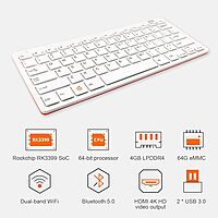 Orange Pi 800 Mini PC Kit with 4GB RAM, 64GB EMMC, Official Keyboard, 800 Keyboard (Pi 800+5V4A Power Supply) With WiFi Connection, White
