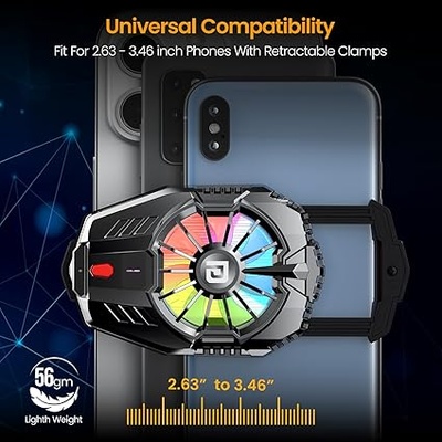 Portronics Coolpluse Instant Mobile Cooler With Radiator Cooling Technology, 3 Cooling Mode, Temperature Display, RGB LED Light, Gaming Fan, Refrigeration Chip, Compatible With Android & iphone(Black) Portronics Coolpluse Instant Mobile Cooler With Radiator Cooling Technology, 3 Cooling Mode, Temperature Display, RGB LED Light, Gaming Fan, Refrigeration Chip, Compatible With Android & iphone(Black)