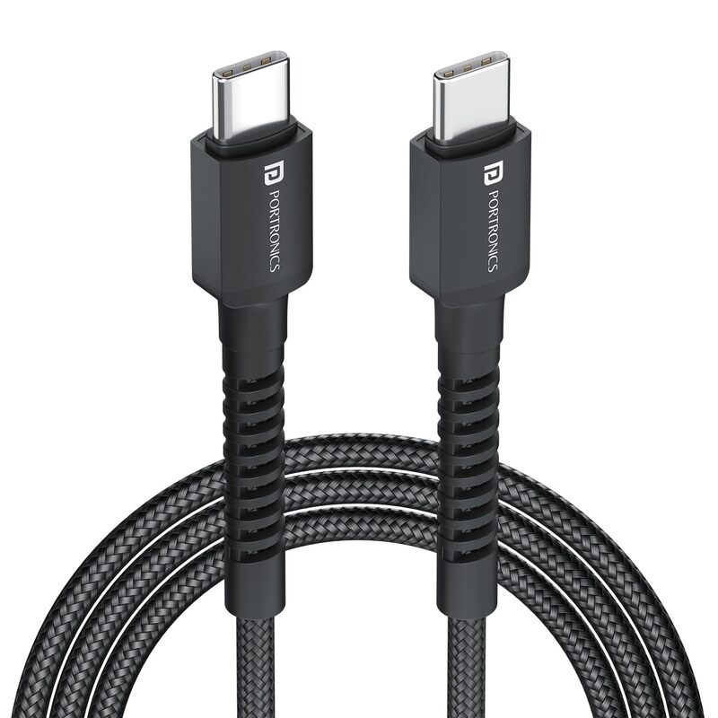 Portronics Konnect X – 60W Type-C Cable, 2M Black, fast charging, durable design, compatible with various devices, perfect for home and office use, tangle-free, high-speed data transfer.