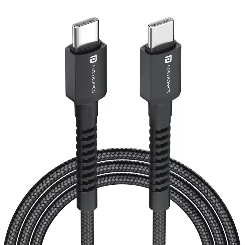 Portronics Konnect X – 60W Type-C to Type-C Cable, 2M, fast charging, durable design, supports data transfer, compatible with various devices, ideal for home and office use, tangle-free.