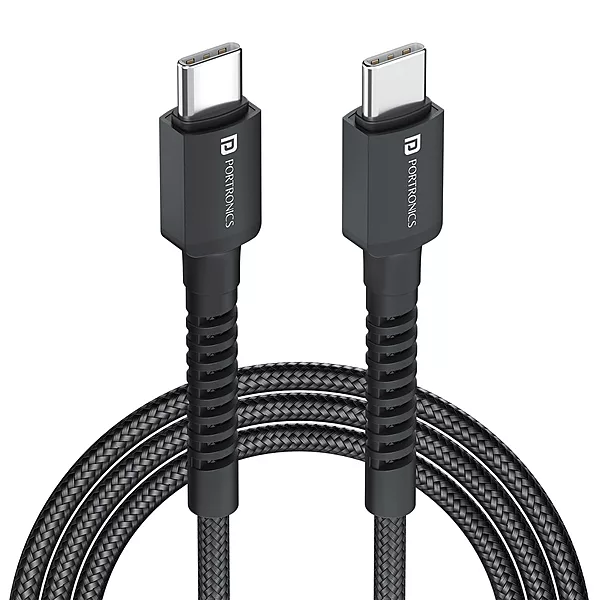 Portronics POR 2164 Konnect X Type-C to Type-C Braided Cable – 60W, 2M, Black