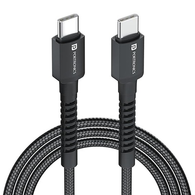 Portronics Konnect X 60W Type C to Type C Unbreakable Nylon Braided Cable, 2M Fast Charging Cable for iPhone 15 series, iPad, Samsung Galaxy & other Type C Devices Portronics Konnect X 60W Type C to Type C Unbreakable Nylon Braided Cable, 2M Fast Charging Cable for iPhone 15 series, iPad, Samsung Galaxy & other Type C Devices