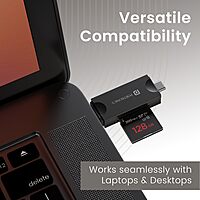 Portronics Mport 30 Plus Card Reader – USB Type-C & USB Dock | SD & microSD Support | Black