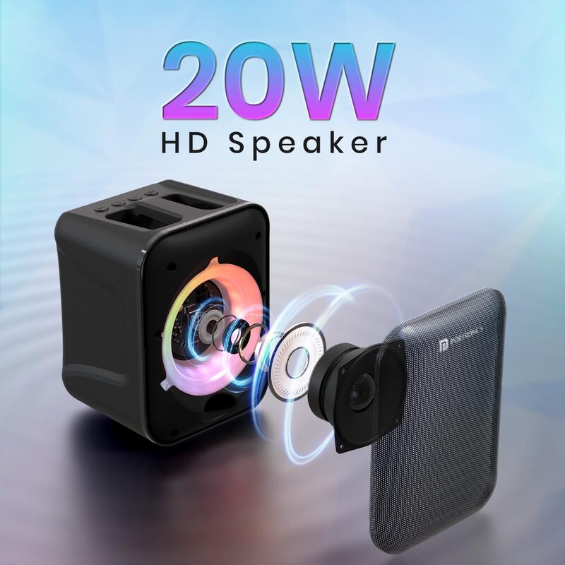 Portronics POR 2735 Apollo One 20W Bluetooth Speaker – BT 5.3  Wireless Karaoke Mic  RGB  Black