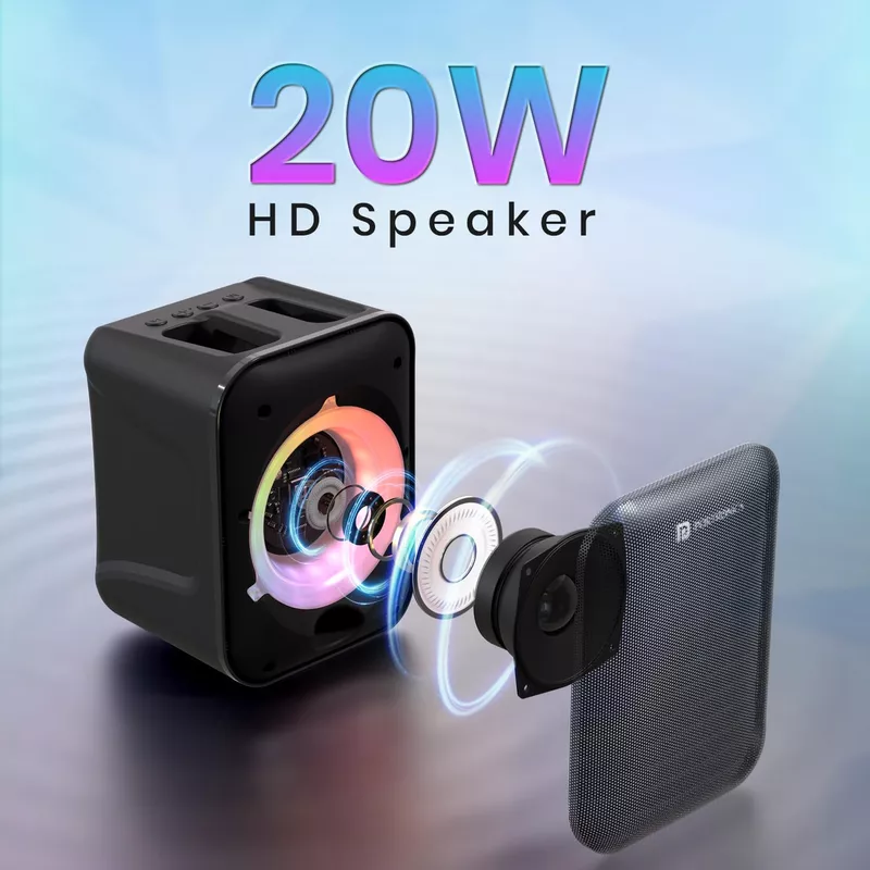 Portronics POR 2735 Apollo One 20W Bluetooth Speaker – BT 5.3 Wireless Karaoke Mic RGB Black