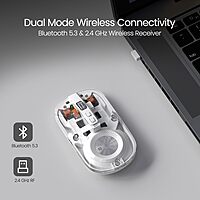 Portronics Toad 8 Transparent Wireless Mouse – Dual Mode BT & 2.4GHz | White | 1 Year Warranty