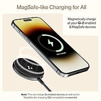 Ambrane 15W Qi-2 & Magsafe Wireless Charger with 60W Type C Cable for iPhone 15/15 Pro/15 Pro Max,iPhone 14/14 Pro/14 Pro Max,iPhone 13/12,Samsung & Other Qi-2 Device + Magnetic Ring