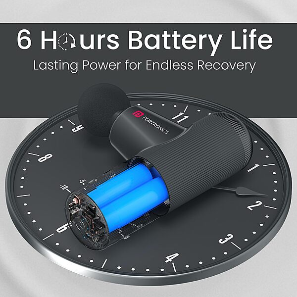 Portronics 3144 Zeno Go Mini Massager – Rechargeable | 4 Attachments | Black | 1 Year Warranty