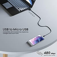 Ambrane Unbreakable 60W / 3A Fast Charging 1.5m Braided Micro USB Cable for Smartphones, Tablets, Laptops & other Micro USB devices, 480Mbps Data Sync, Quick Charge 3.0 (RCM15
