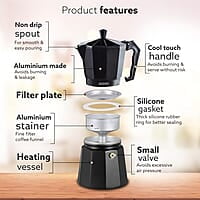 AGARO Classic Moka Pot, Stovetop, Espresso Coffee Maker, 240 Ml