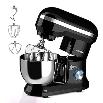 AGARO Royal Stand Mixer 1000W with 5L SS Bowl and 8 Speed Setting I Includes Whisking Cone, Mixing Beater & Dough Hook, and Splash Guard