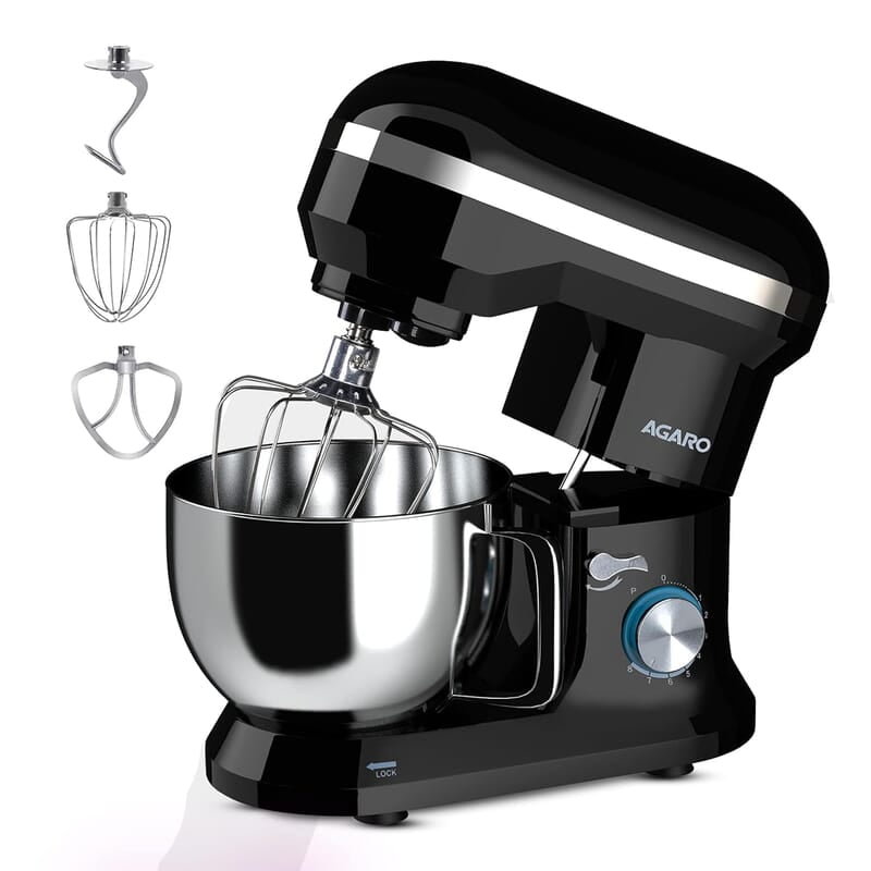 AGARO Royal Stand Mixer 1000W with 5L SS Bowl and 8 Speed Setting I Includes Whisking Cone, Mixing Beater & Dough Hook, and Splash Guard