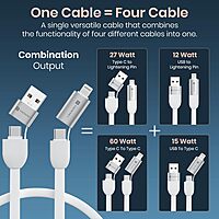 Portronics Keylink 4-in-1 Keychain Cable – 25cm USB, Type-C & Micro-USB for Compact On-the-Go Charging