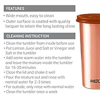 MILTON Copper Drinking Water Tumbler with Lid, 1 Piece, 480 ml, Copper 100% Leak Proof