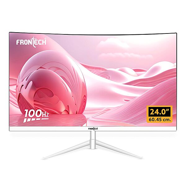 Frontech MON-0077 – 24" curved borderless monitor with vibrant display, 60.45cm screen, and ultra-slim bezels for immersive viewing.