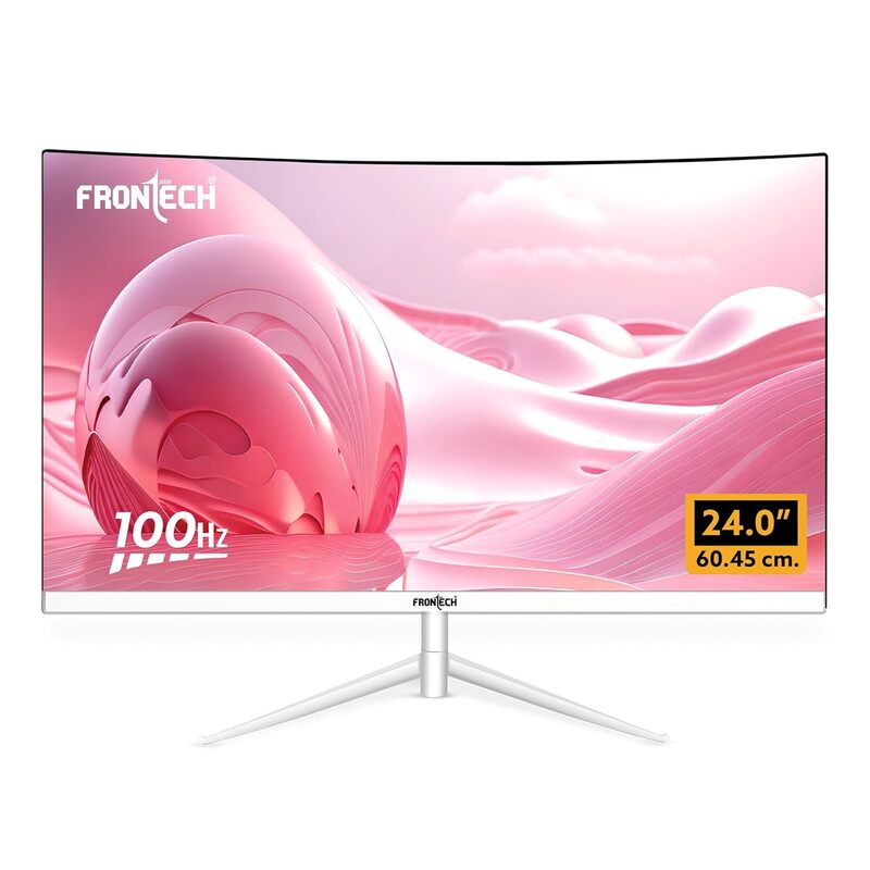 Frontech MON-0077 – 24" curved borderless monitor with vibrant display, 60.45cm screen, and ultra-slim bezels for immersive viewing.