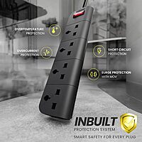 Lapcare Surgee 4 extension board with 4 universal sockets, 5 m cord, 1500 W power capacity, short‑circuit protection and fire‑proof design.