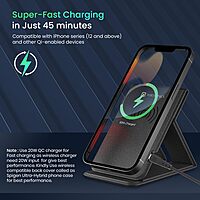 Portronics Freedom Fold 15W Wireless Charger – Foldable | PU Leather | 1M Type-C Cable | Grey