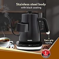 AGARO Grand Electric Goose Neck Kettle, 800 ml, Hot Water, Tea, Coffee, Stainless Steel Body, Narrow Neck, Adjustable Temperature Settings, LED display, Black | 1500 watts