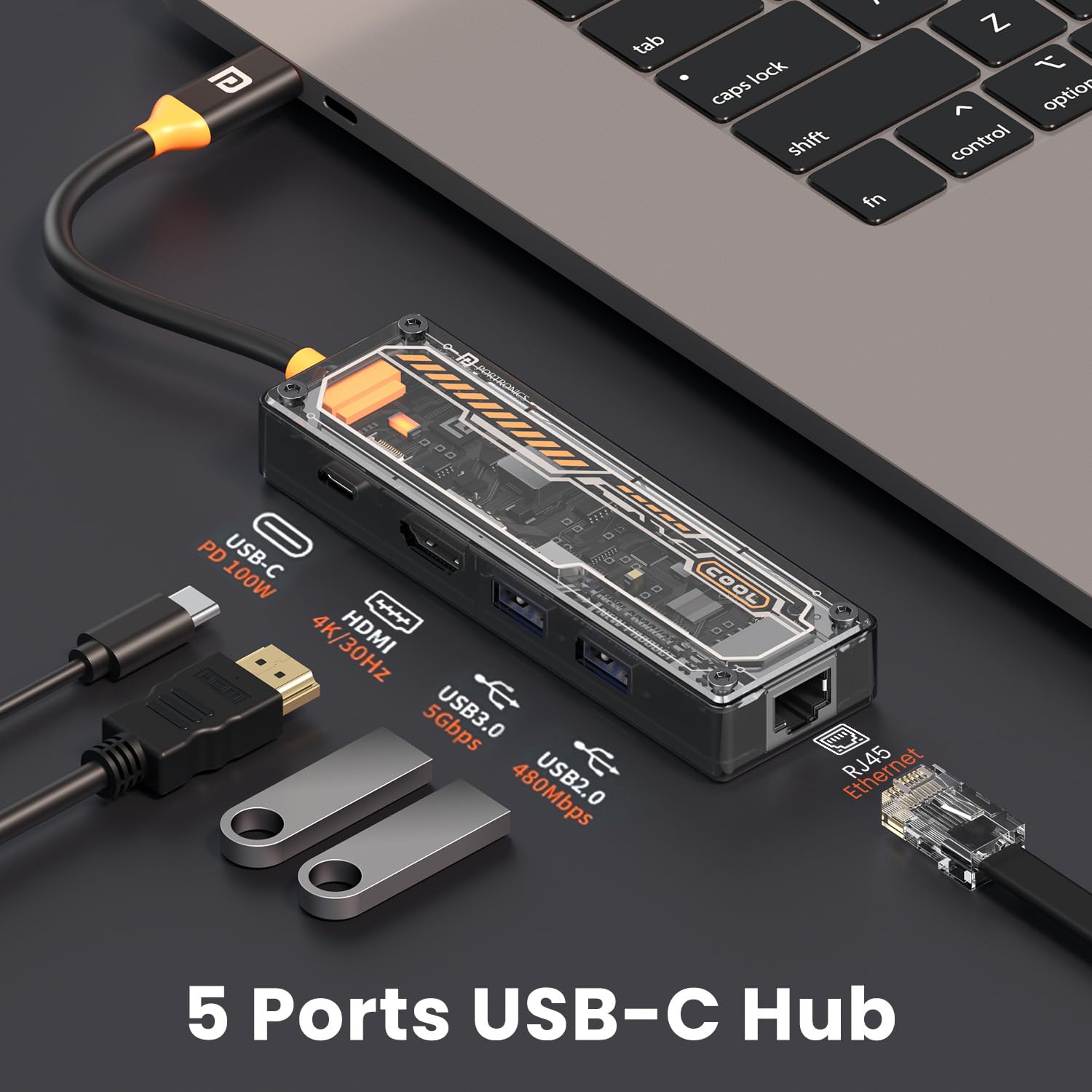 Portronics MPort View One – 5-in-1 USB-C Hub, 4K HDMI, USB 3.0, SD/TF Card Reader, Compact Design, Ideal for Laptops, Supports High-Speed Data Transfer, Plug and Play, Lightweight and Portable.
