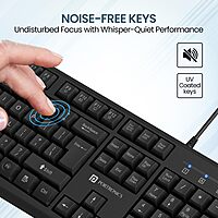Portronics Ki-Pad 4 USB Keyboard – Full Size, Black. Ergonomic design, responsive keys, and durable build. Perfect for home or office use. Enhance your typing experience with this sleek keyboard.