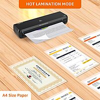 Laplam II LLM‑006 A3 laminator: quick‑warm-up (3–5 min), 4 rollers, hot/cold modes, jam-release, laminates up to 1 mm thick at 500 mm/min, 1‑yr warranty.