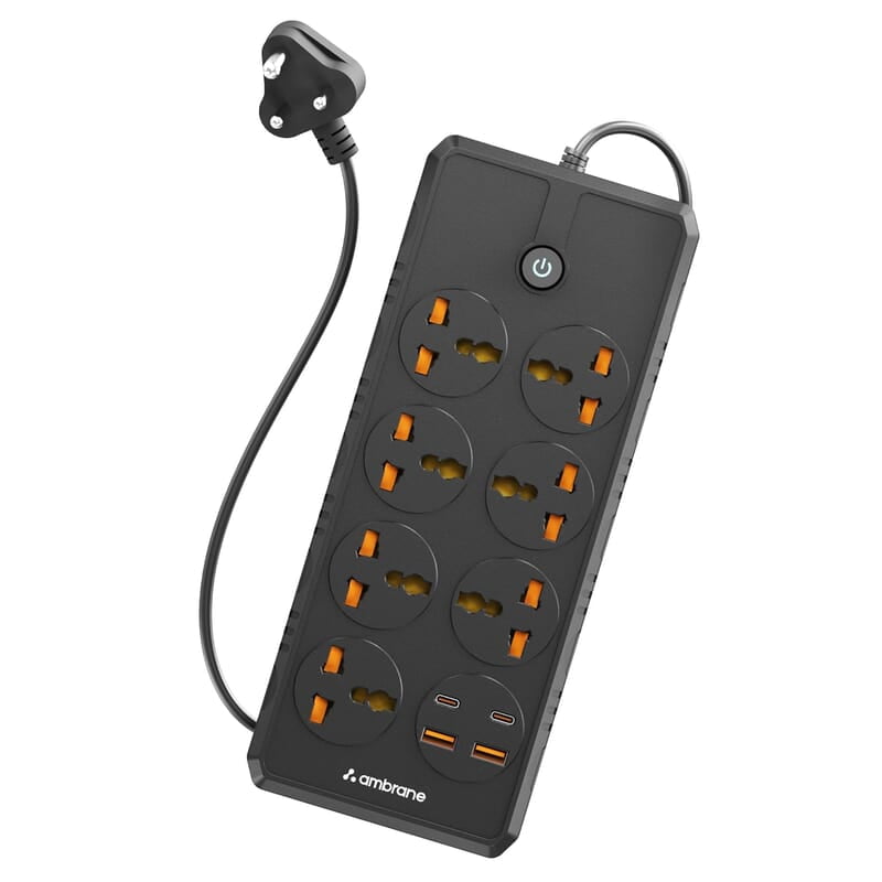 Ambrane Extension Board, 11 Ports with(2 Type C PD Ports + 7 Power Ports + 2 USB Ports) Smart Electric Surge Protector Multi Plug with 2500W, 3Mtr Cord Length, 2.1A USB Output (Smartstrip +