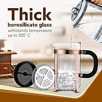 AGARO Royal French Press Coffee And Tea Maker, Borosilicate Glass Body With Sleeves, Glass Carafe, BPA Free Plastic Lid Strainer, 600Ml
