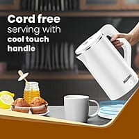 AGARO Elegant Electric Kettle, 1.8L, Double Layered Kettle, Stainless Steel Inner Body White