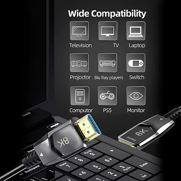 Uport 20m 8K HDMI 2.1 Fiber Cable – Ultra HD, supports 8K resolution at 60Hz, HDR, and high bandwidth for gaming and home theater. Durable, lightweight, and perfect for long-distance connections.