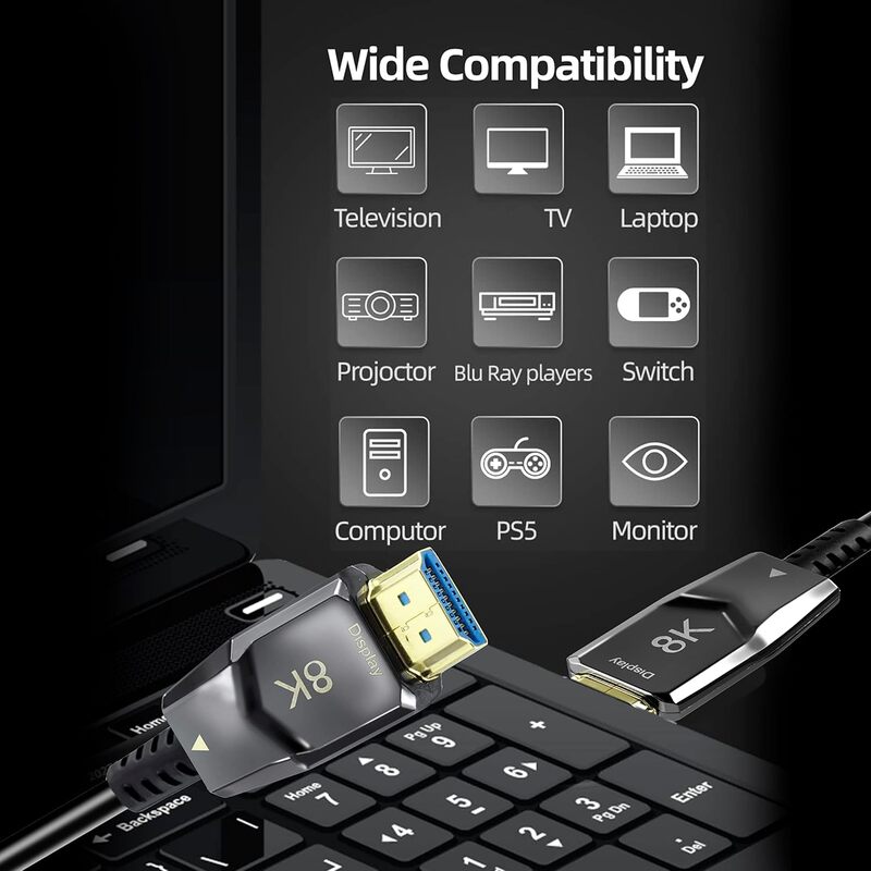 Uport 20m 8K HDMI 2.1 Fiber Cable – Ultra HD, supports 8K resolution at 60Hz, HDR, and high bandwidth for gaming and home theater. Durable, lightweight, and perfect for long-distance connections.