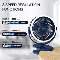 Portronics ClipCool Clip-On Fan – Features an LED ring for stylish illumination, compact design for easy attachment, and powerful airflow. Perfect for personal cooling at home or office.