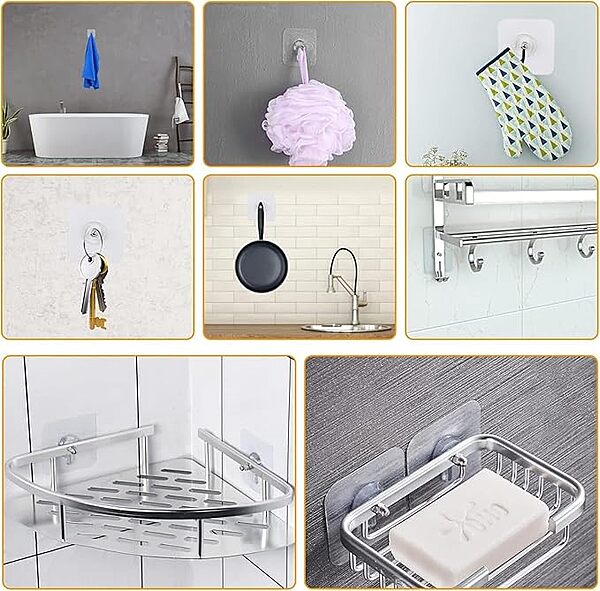 Heavy Duty Self-Adhesive Screw Hooks Without Drilling for Kitchen and Bathroom Accessories