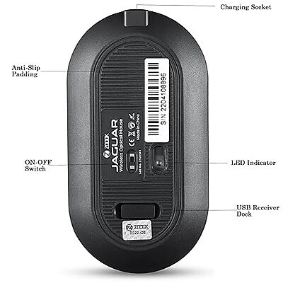 Open Box Zoook Jaguar / Rechargeable / 3 Adj. DPI / AutoShut / with Type C Converter Wireless Optical Mouse