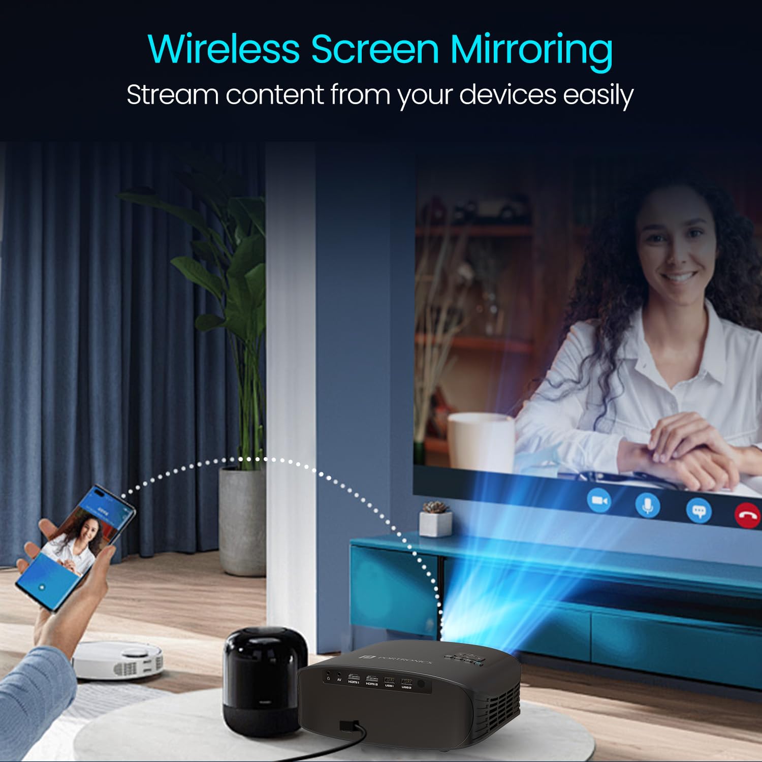 Portronics Beem 490 POR-2669 LED Projector – 6000 Lumens | 1080p | Android 9.0 | Black