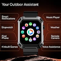 Ambrane 1.85" Uni Pair BT Calling Smartwatch, Rugged & Sporty Metal Body, 10 Days Battery, 500 NITS, 100+ Sports Mode with IP68, Sp02 Tracking, 100+ Watch Faces Stud