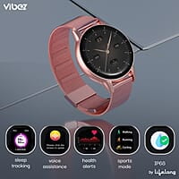 Vibez by Lifelong Luxury Smart Watch for Women - Emerald Rose Gold Smartwatch with Metal Strap, 1.39 Inch HD Display, IP67, Bluetooth Calling, 100+ Watch Faces, Health Tracker & Sports Modes